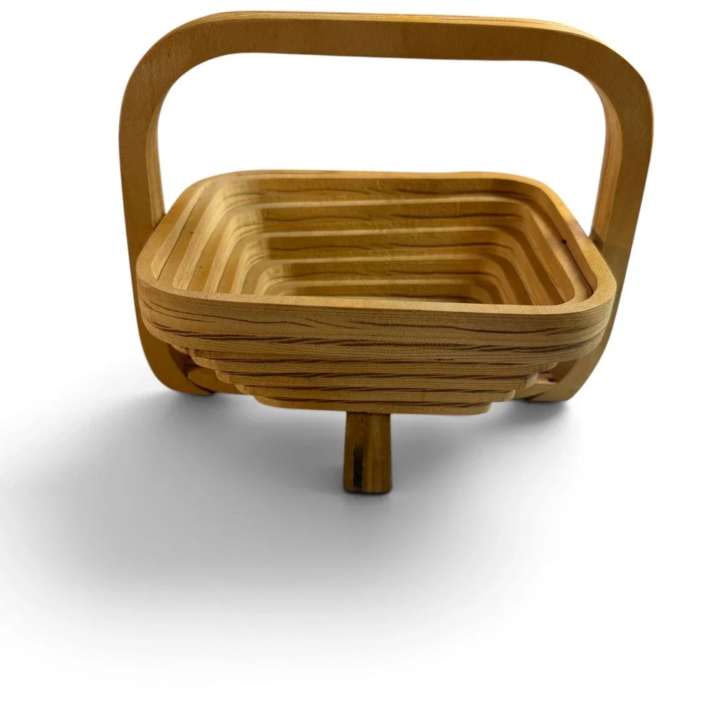 Vintage Lyle Handcrafted Collapsible Wooden Fruit Basket Spiral Cut Trivet Bowl